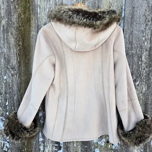 Vintage Penny Lane Coat 90s Y2K Size M Beige Faux Fur Faux Suede Boho - Picture 7 of 11